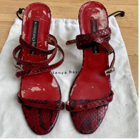 COSTANCA BASTO red lizard strappy sandal- Sz 38 - Picture 2 of 8